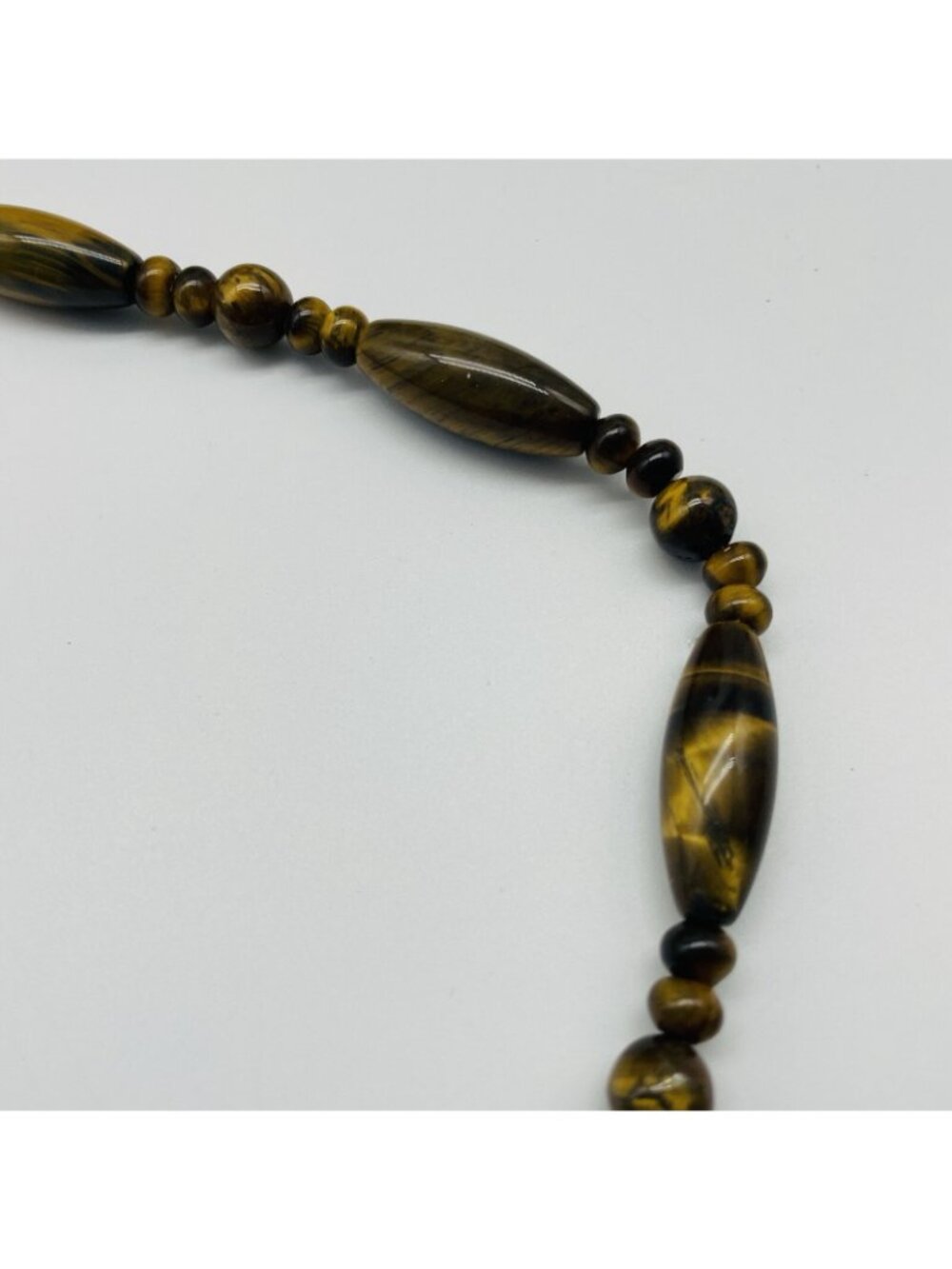 Tiger Eye Beaded Necklace Brown Gold Natural Stone Graduated Bead Strand - Picture 3 of 9